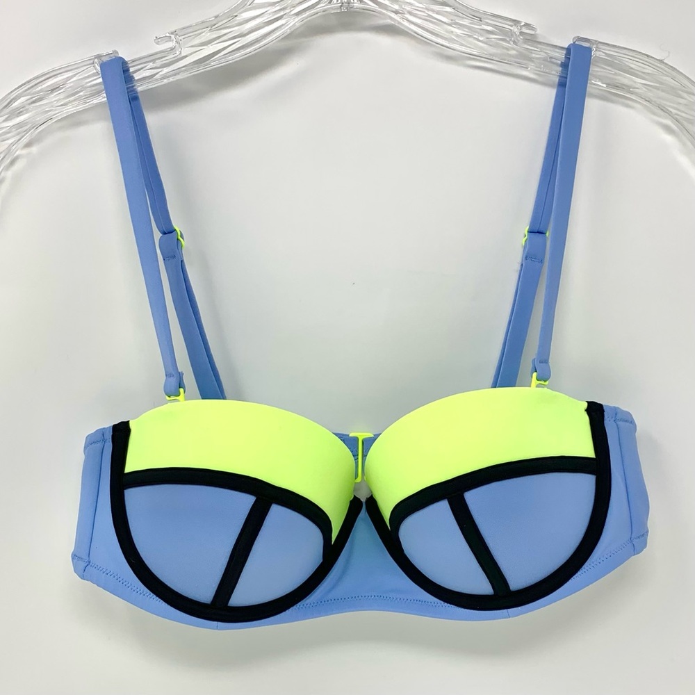 Victoria's Secret Blue / highlighted Yellow Colorblock Bra Bikini Top size 36 C - Picture 4 of 9
